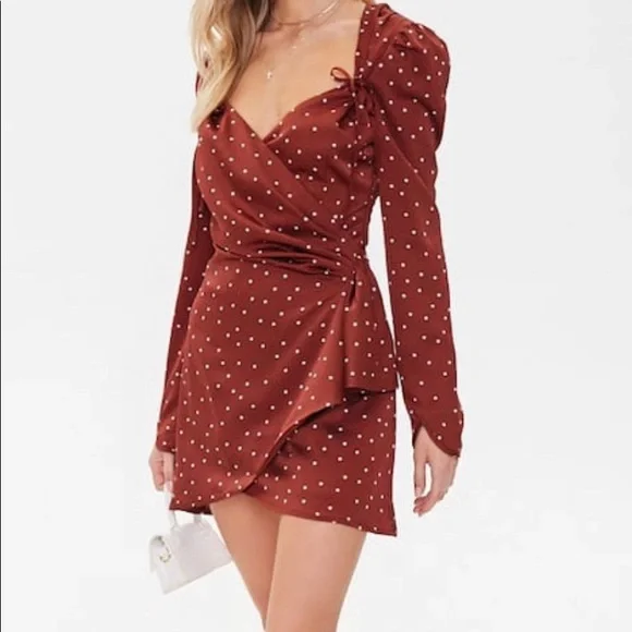 Forever 21 | Dresses | Black Satin Polka Dot Mini Dress | Poshmark